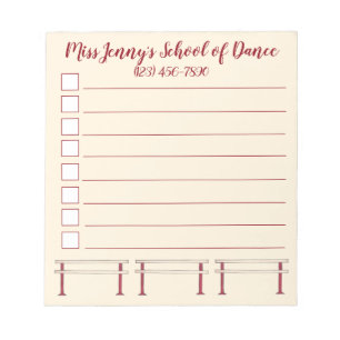 Ballet Barre Dance Studio Lehrer Personalisiert Notizblock
