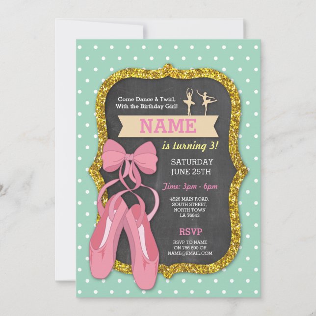 Ballet Birthday Party Tutu Ballerina Giro del Malc Einladung (Vorderseite)