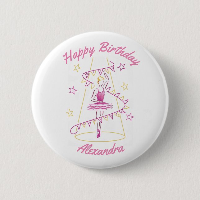 Ballet & Bunting Geburtstags-Abzeichen Button (Vorderseite)