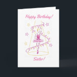 Ballet & Bunting Sister Birthday Card Karte<br><div class="desc">Eine wunderschöne Ballerina Pirouettes im Rampenlicht, mit einer wirbelnden Kette von Bären fällt, während sie sich dreht, mit Sternen funkelt herum! Die Burt trägt die Botschaft Happy Birthday". Wünschen Sie Ihrer speziellen Schwester einen wunderbaren Geburtstag mit dieser Ballett-Geburtstagskarte. Eine Karte voll von Glück, Freude und der Positivität der Welt des...</div>