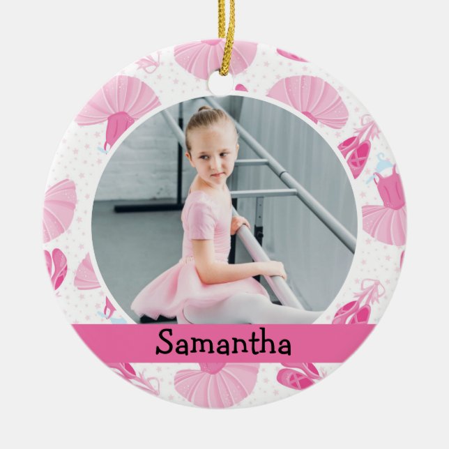 Ballet Dancer Foto Holiday Monogram Keramik Ornament (Vorne)