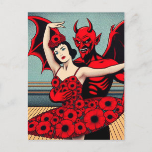 Ballet des Teufels mit einer Frau in einem Kleid a Postkarte