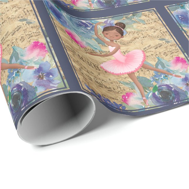 Ballet Floral Sheet Music Ballerina Pink Tutu Geschenkpapier (Rolleneckpunkt)