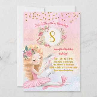 Ballet Girl and Bunny Birthday Party Einladung