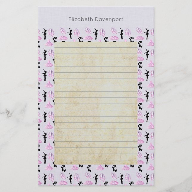 Ballet Pattern auf rosa und blaue Farbe Briefpapier (Vorderseite)