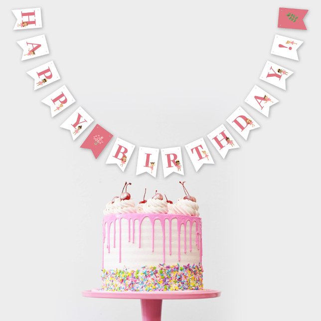 Ballet Pink Ballerina Happy Birthday Wimpelkette (Ballet Pink Ballerina Happy Birthday Bunting Flags)
