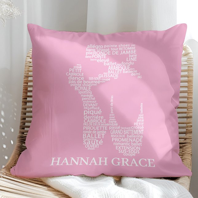 Ballet Pointe Shoe Typografie Pink und Weiß Kissen (Von Creator hochgeladen)