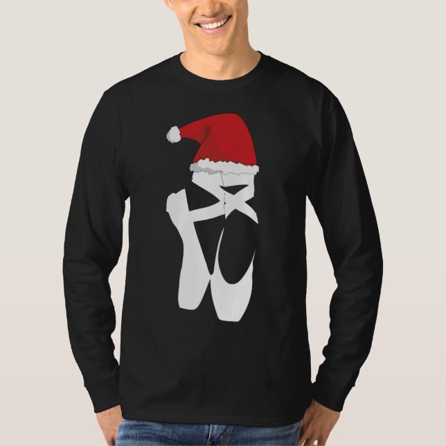 Ballet Pointe Shoe Weihnachtsfeier Weihnachtsmannm T-Shirt (Vorderseite)