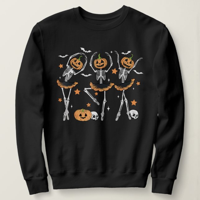 Ballet Pumpkin Skeleton Beängstigend Halloween Sweatshirt (Design vorne)