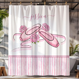 Ballet Shoes Pink and White Watercolor Stripes  Duschvorhang