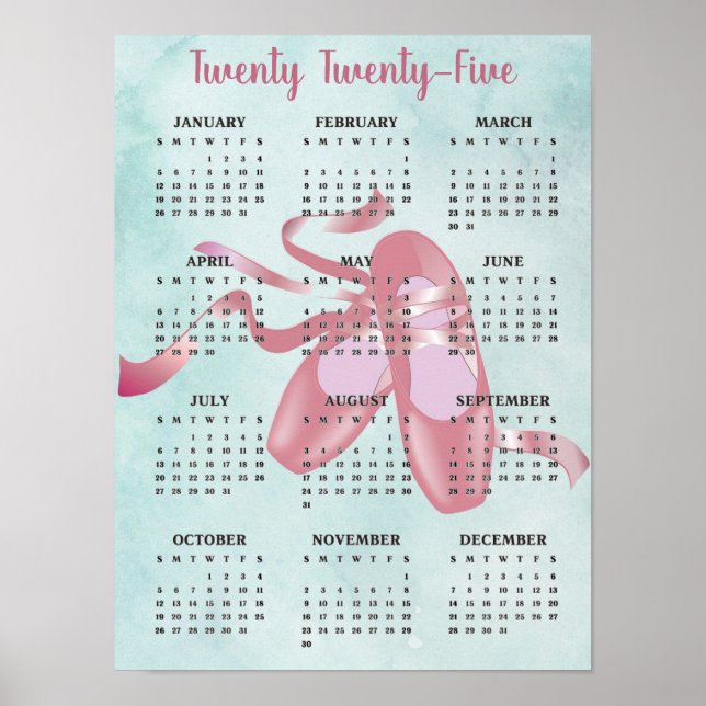 Ballet Shoes Slippers Dance 2025 Calendar Poster (Vorne)