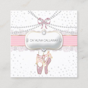 Ballet Slippers Pearls Pink Glitzer Spitzen Schmuc Quadratische Visitenkarte