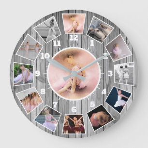 Ballet Stilvolle Graue und weiße FotoCollage Große Wanduhr