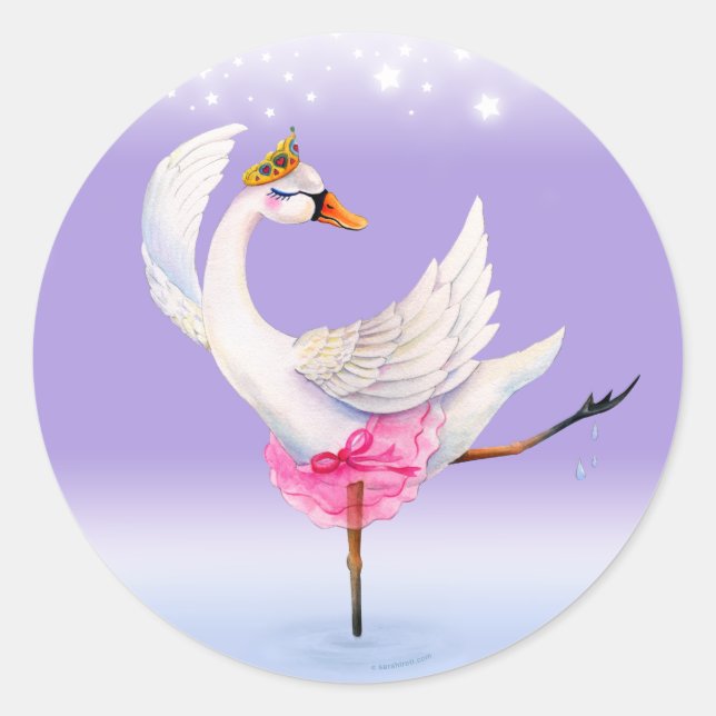Ballet tanzt weißer Schwan Wasserfarbenmalerei Kun Runder Aufkleber (Vorderseite)
