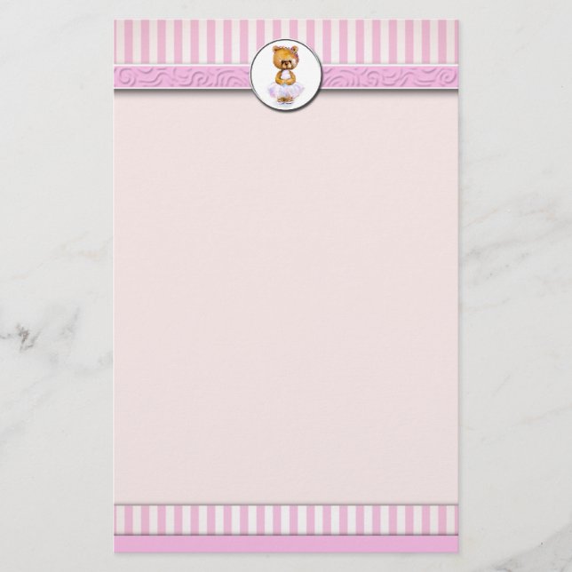 Ballet Teddy Bear Pink Candy Stripe Letterhead A4 Briefpapier (Vorderseite)