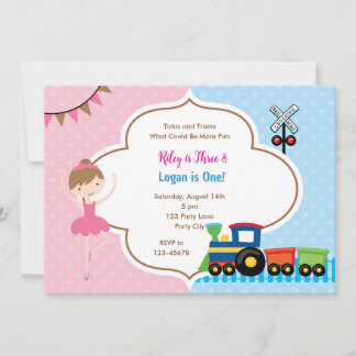 Ballet & Train Joint Boy Girl Einladung zum Geburt