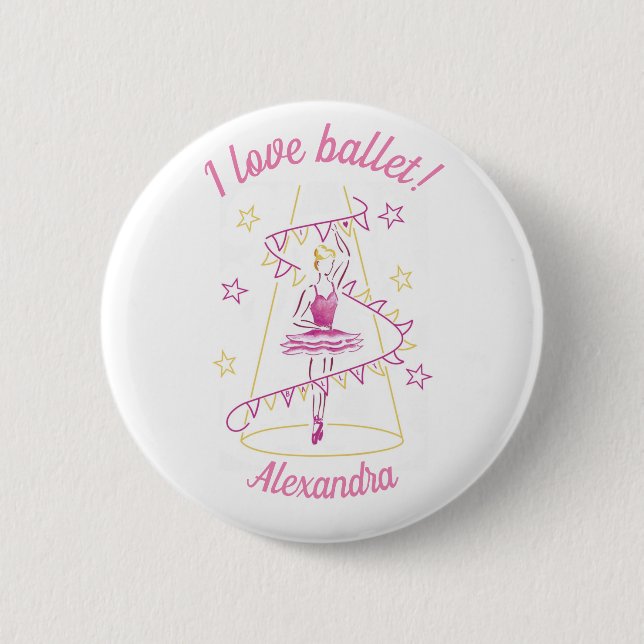 Ballet & Wimpel - Ich liebe Ballet Abzeichen Button (Vorderseite)