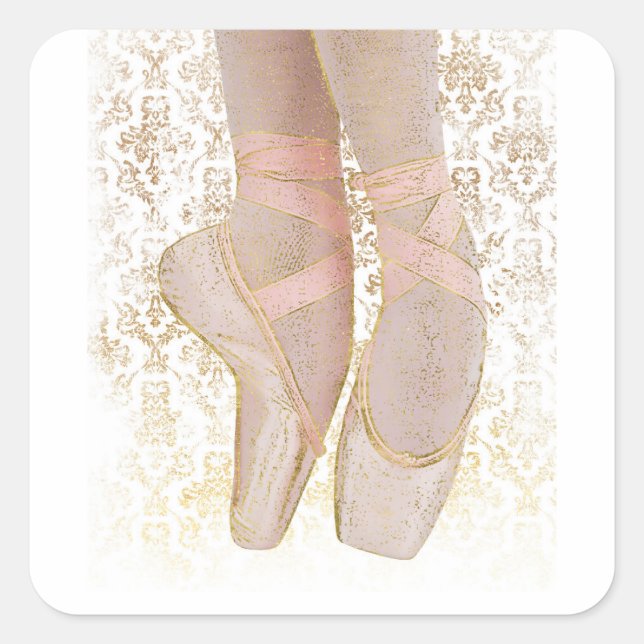 Ballet Zehenschuhe - Rosa Gold Weiß Quadratischer Aufkleber (Vorderseite)