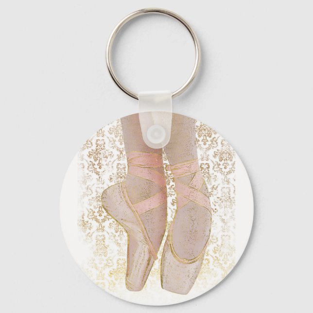 Ballet Zehenschuhe - Rosa Gold Weiß Schlüsselanhänger (Vorderseite)