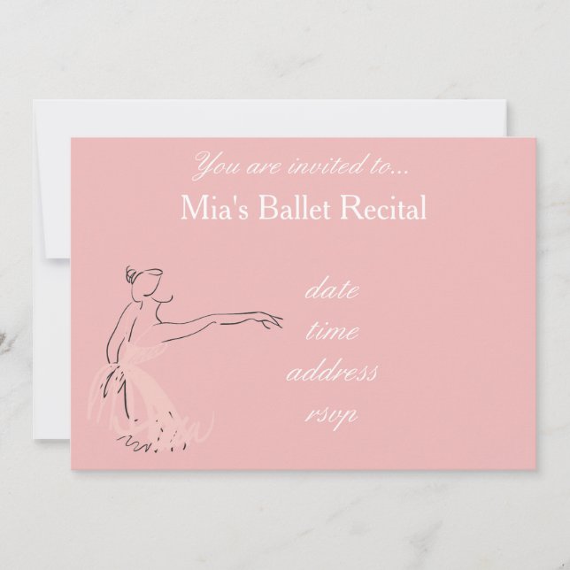 Ballett Erwägung Konzert Rosa Ballerina Einladung (Vorderseite)
