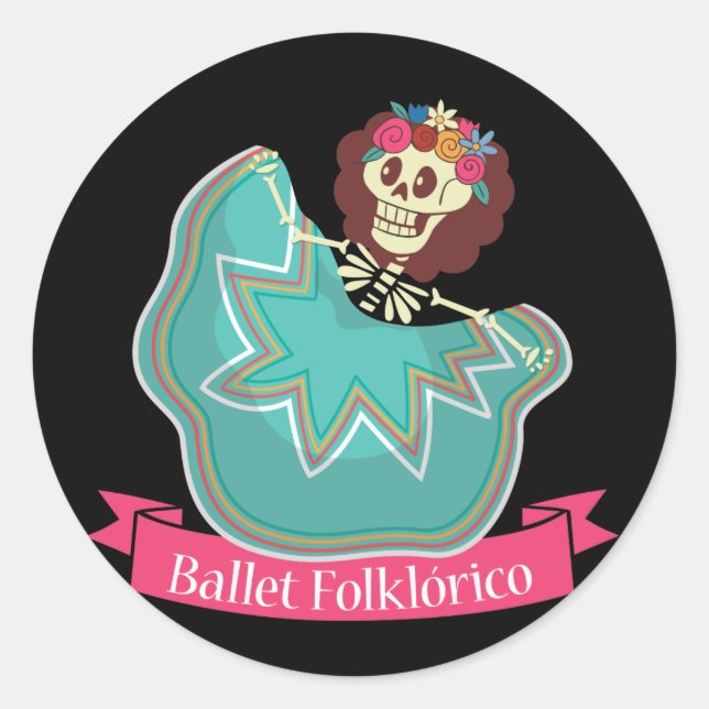 Ballett Folklorico Mexican Sugican Skull Ballett T Runder Aufkleber (Vorderseite)