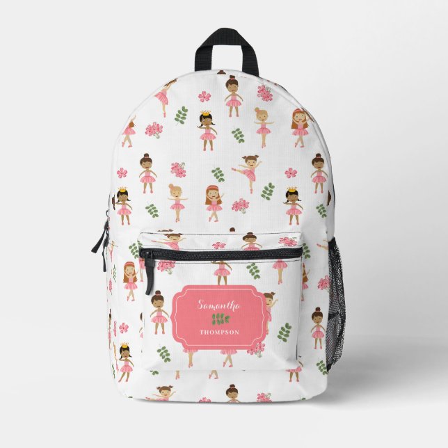 Ballett Rosa Ballerinas Tanzpattern Girl School Bedruckter Rucksack (Vorderseite)