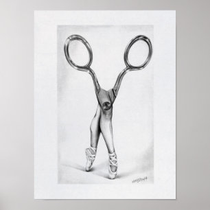 Ballett-Tanz Schere Ballerina Surrealistische Zeic Poster