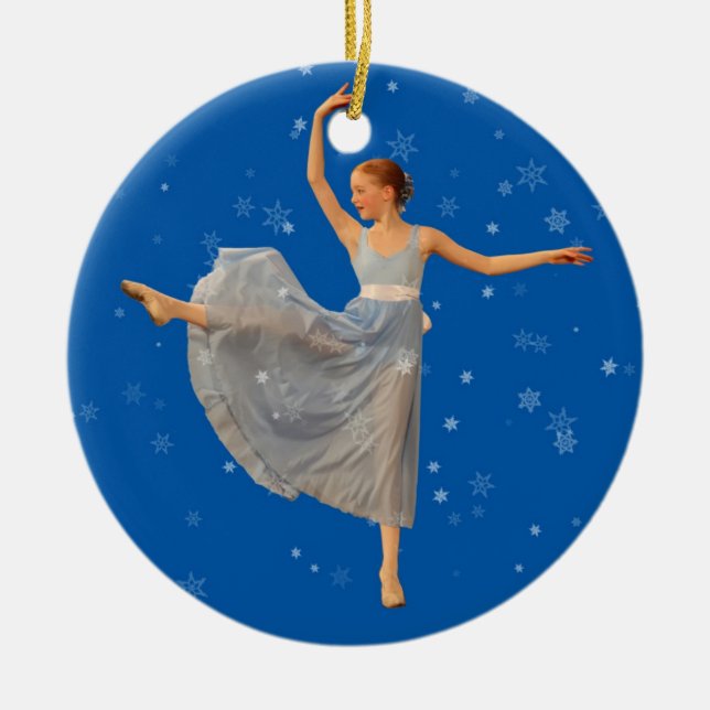 Ballett-Tänzer-Weihnachtsverzierung auf Blau Keramikornament (Vorne)