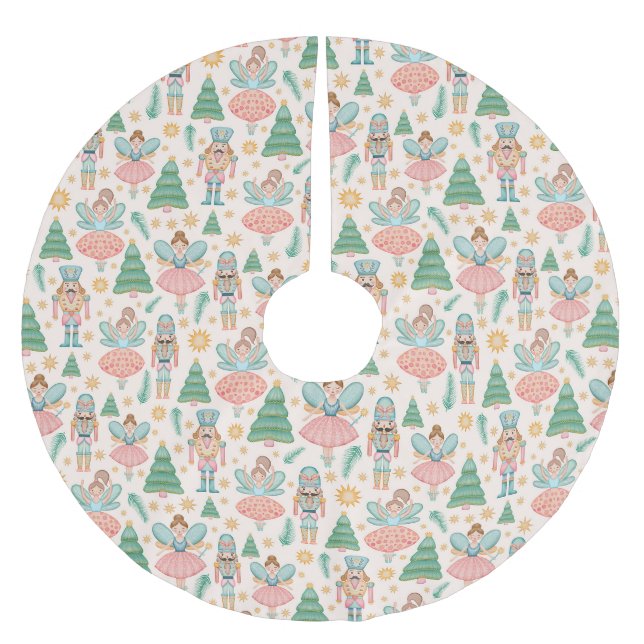 Ballett und Fairies auf Creme-Hintergrund Polyester Weihnachtsbaumdecke (Vorderseite)