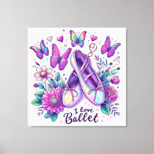Ballettschläger, Blume, Herz und Schmetterlinge Leinwanddruck