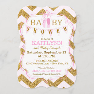 Ballettschuhe und Zickzack Print Baby Dusche Einladung