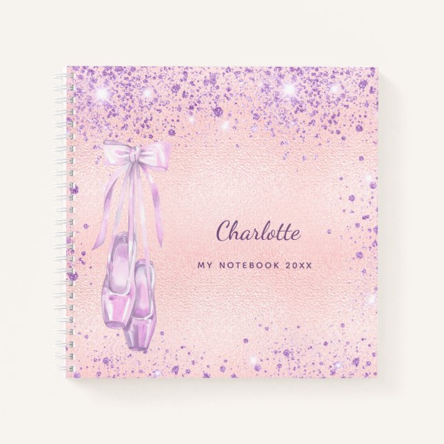 Balletttanz Rosa lila Glitzer Monogramm Notizbuch (Vorderseite)