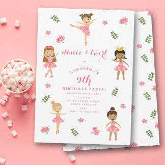 Balletttanz & Twirl Pink Ballerina Geburtstag Einladung