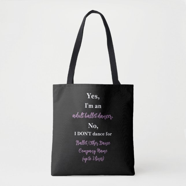 Balletttänzer, blass pflaumenfarben/weißer Text Tasche (Vorderseite)