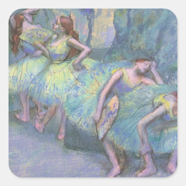 Balletttänzer in den Flügeln von Edgar Degas Quadratischer Aufkleber (Vorderseite)