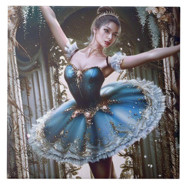 Balletttänzer in einem blauen Tutu Fliese (Vorderseite)