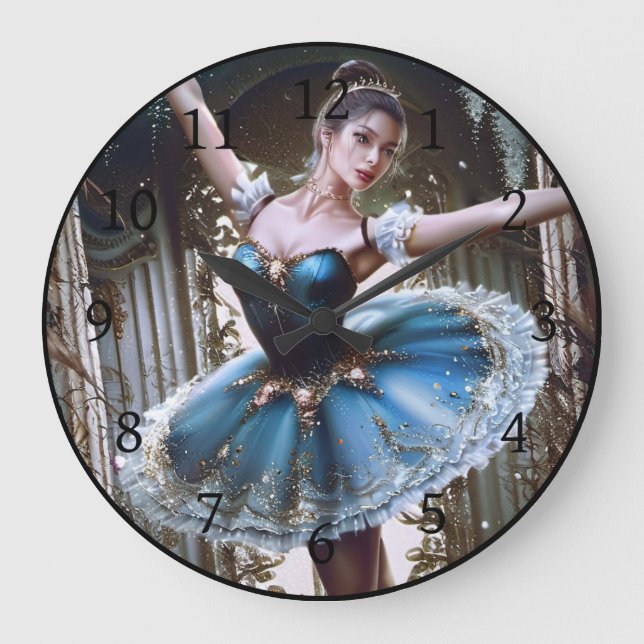 Balletttänzer in einem blauen Tutu Große Wanduhr (Vorderseite)