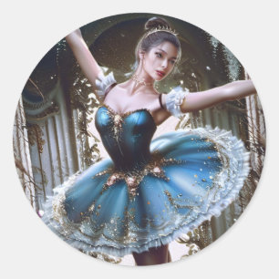 Balletttänzer in einem blauen Tutu Runder Aufkleber