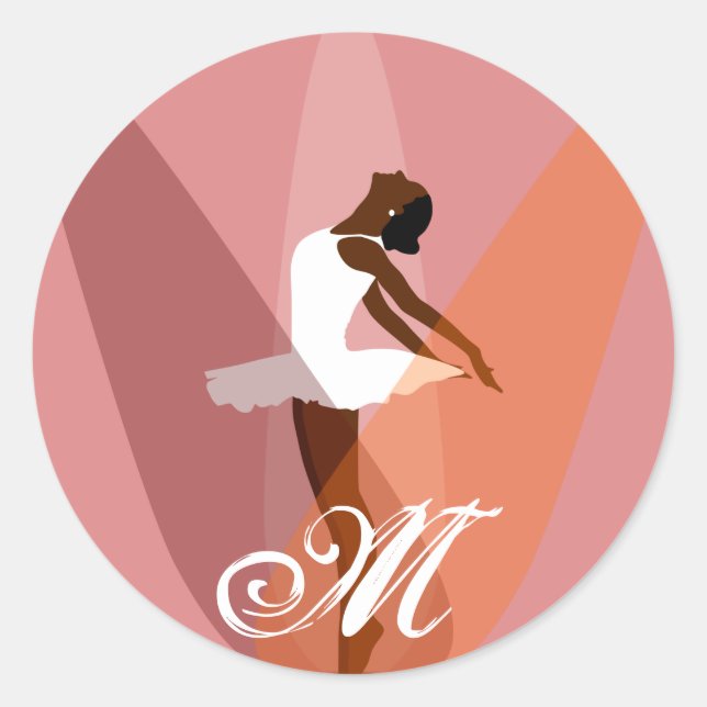 Balletttänzerin schwarz ballerina monogram runder aufkleber (Vorderseite)