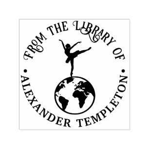 Balletttänzerin tanzt auf Weltglobus-Bibliotheksbu Permastempel