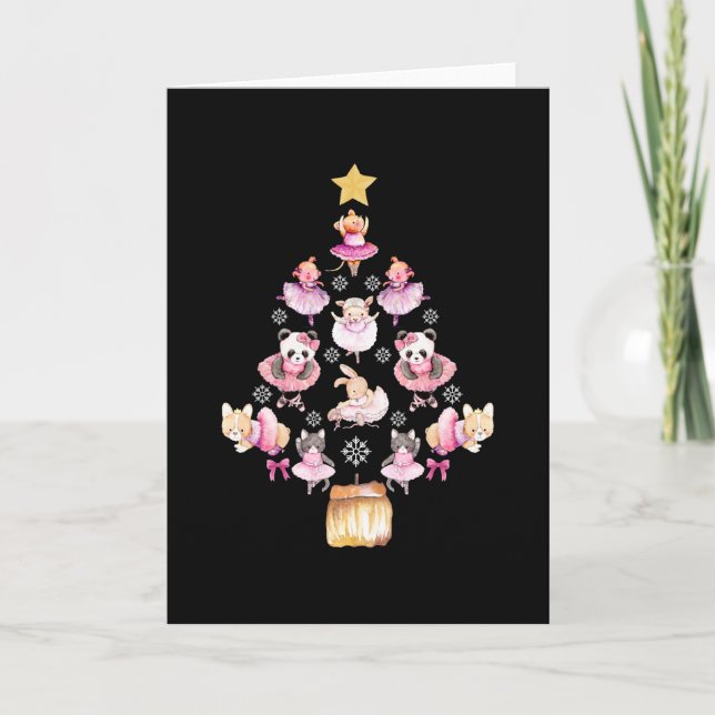 Balletttiere Ballerina Weihnachtsbaum Karte (Vorderseite)