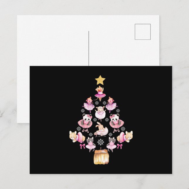 Balletttiere Ballerina Weihnachtsbaum Postkarte (Vorne/Hinten)