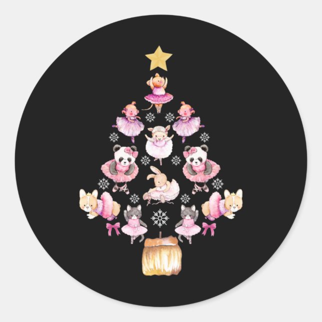 Balletttiere Ballerina Weihnachtsbaum Runder Aufkleber (Vorderseite)