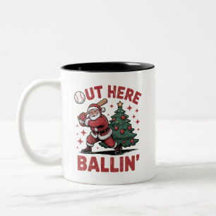 Ballin' Santa spielt Baseball Weihnachten Zweifarbige Tasse