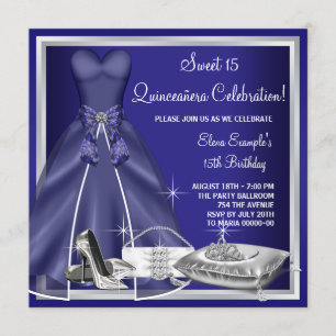 Ballkleid-hoher Heels-königliches Blau Quinceanera Einladung
