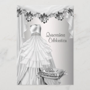 Ballkleid Tiara Weiße Rosen Prinzessin Quinceanera Einladung
