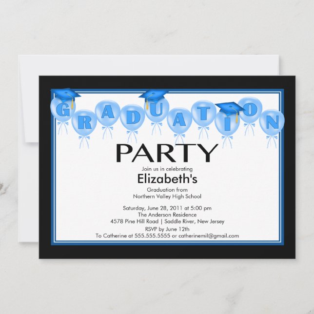 Ballon-Abschluss-Party Einladungs-blaue Kappe Einladung (Vorderseite)