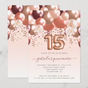 Ballon Arch Rose Gold Burgundy Quinceañera Einladung