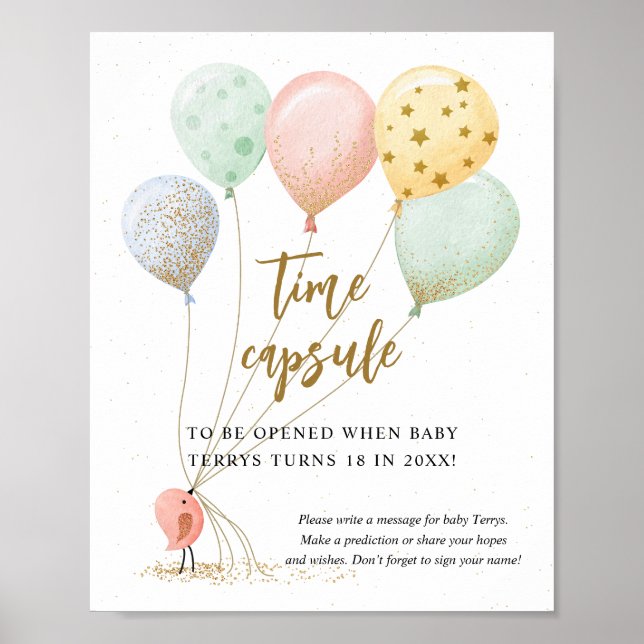 Ballon Babydusche Aquarell Kapsel Poster (Vorne)