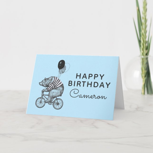 Ballon Bicycle Bear | Name hinzufügen Karte (Vorderseite)